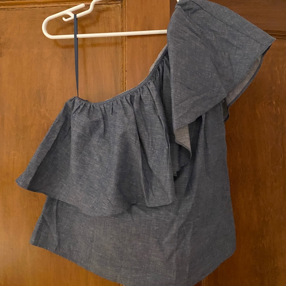 One shoulder chambray BCBG top
